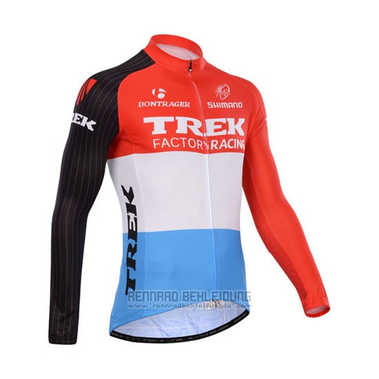 2014 Fahrradbekleidung Trek Factory Racing Rot und Wei Trikot Langarm und Tragerhose